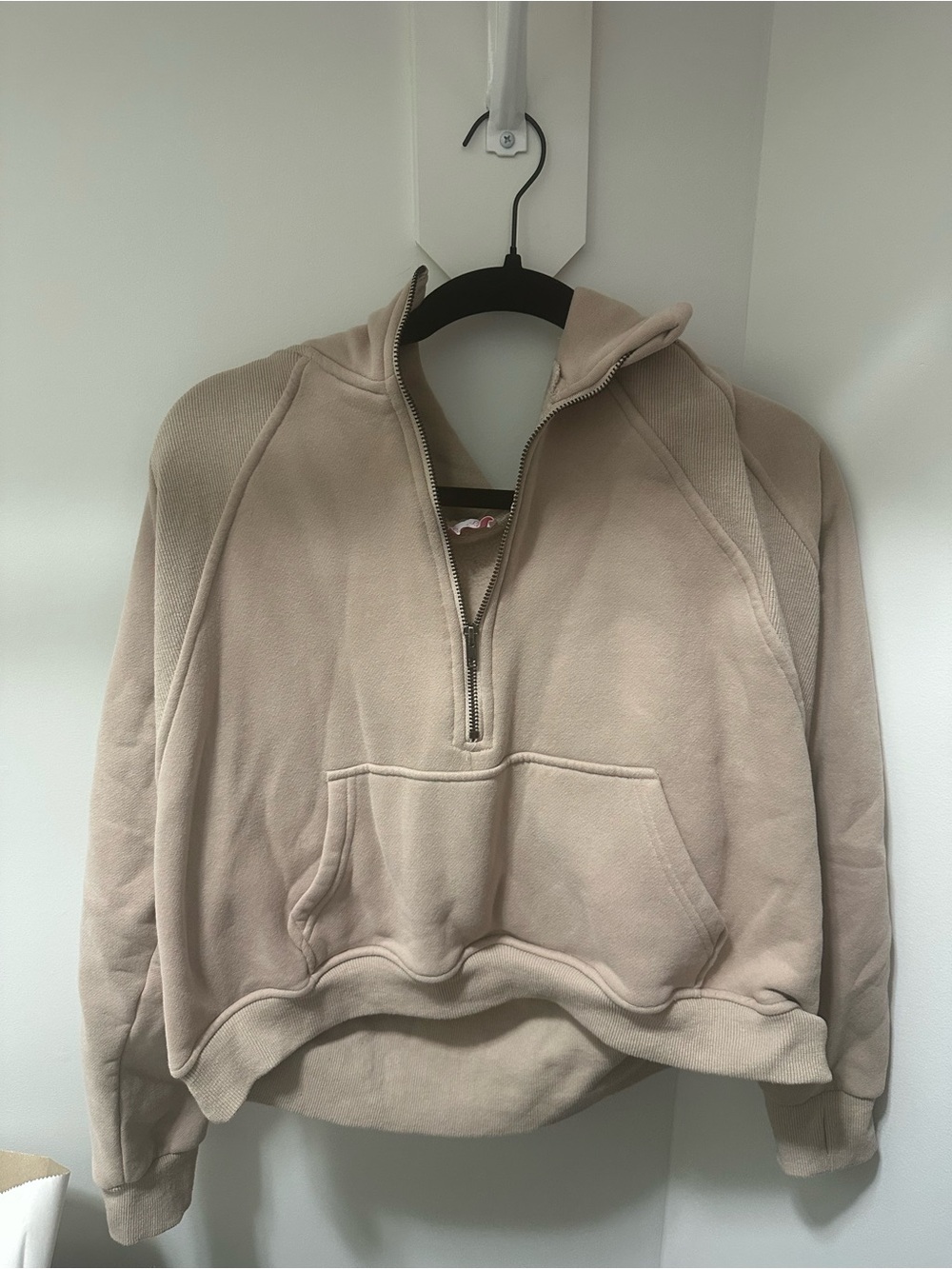 Pink Lily Womens Half-Zip Hooded Scuba Pullover - Taupe